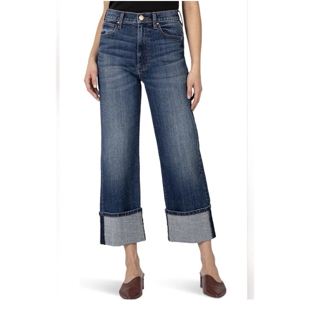 KUT from the Kloth Sienna High-Rise Wide Leg-roll-up 5" Cuffed Size 10
